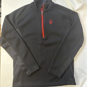 Spyder Men's 1/4 Zip Pullover, Heavyweight Black and Red Waffle Knit Size Medium